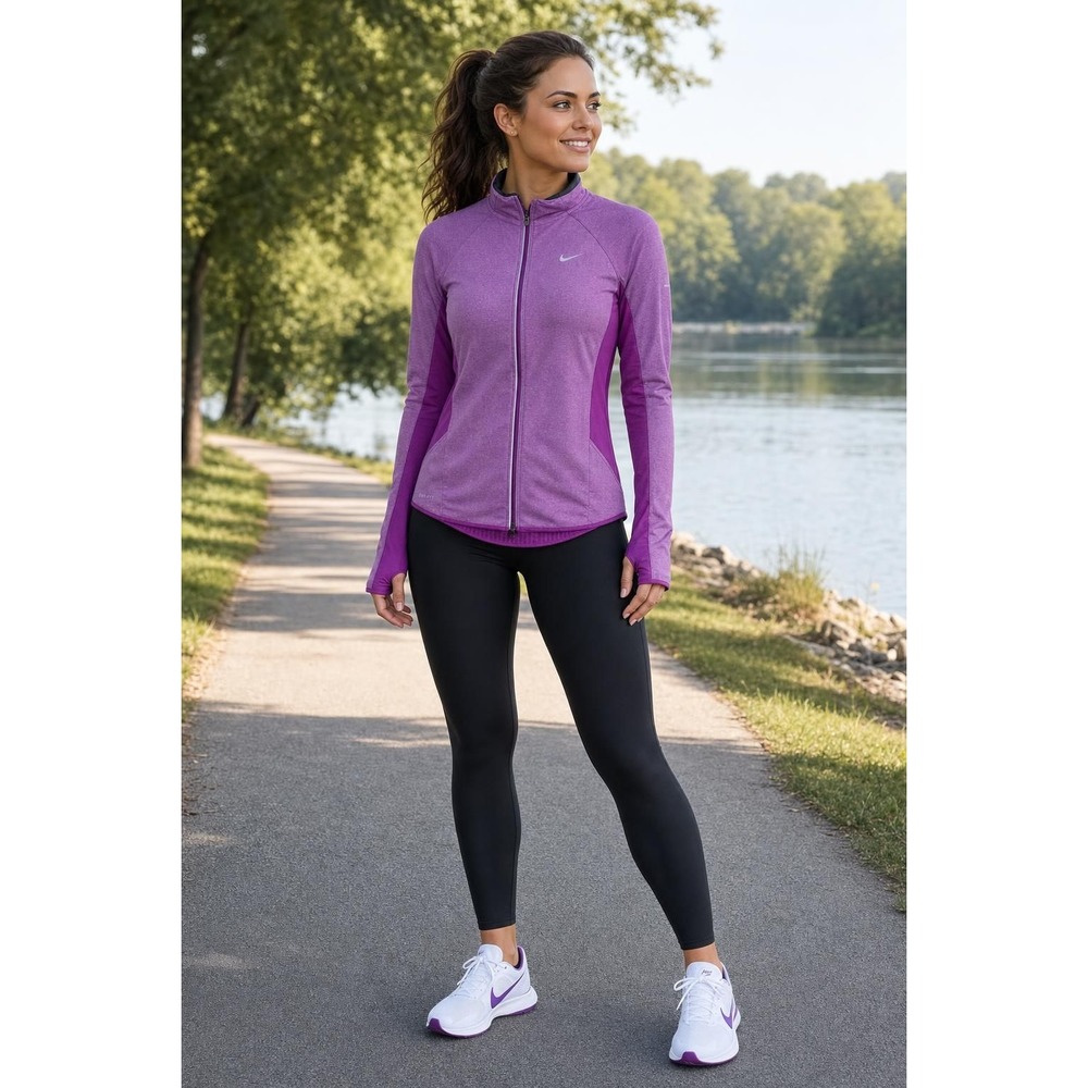 Nike Dri-FIT Running Jacket Women's M Purple Full Zip Thumbholes Athleisure